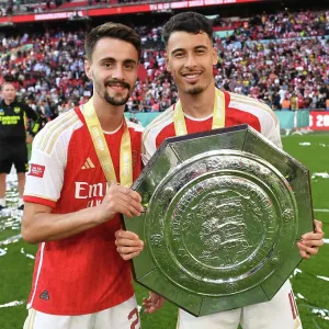 Arsenal's Fabio Vieira and Gabriel Martinelli Celebrate Community Shield Victory Over Manchester City Arsenal's Fabio Vieira and Gabriel Martinelli Celebrate Community Shield Victory Over Manchester City