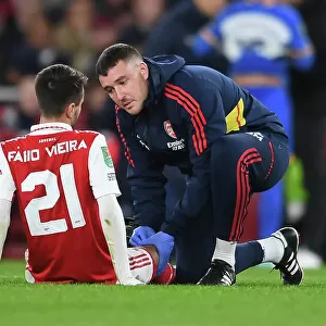 Arsenal's Fabio Vieira Receives Treatment vs Brighton in Carabao Cup