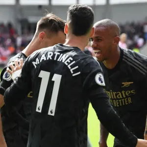 Arsenal's Fabio Vieira and Teams Thrilling Celebration of Third Goal vs. Brentford (2022-23 Premier League) Arsenal's Fabio Vieira and Teams Thrilling Celebration of Third Goal vs. Brentford (2022-23 Premier League)