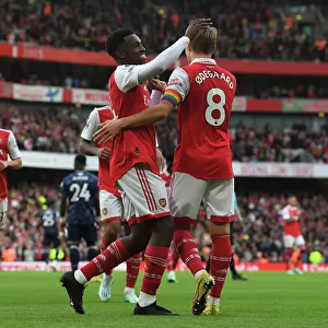 Arsenal's Five-Goal Blitz: Martin Odegaard and Eddie Nketiah Celebrate against Nottingham Forest (2022-23)