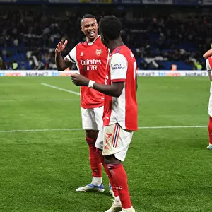 Arsenal's Four-Goal Blitz: Saka and Gabriel's Triumphant Celebration vs. Chelsea (April 2022)