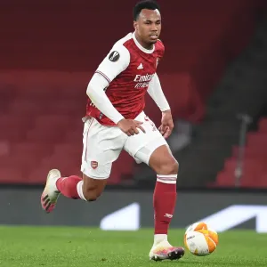Arsenal's Gabriel in Europa League Action: Arsenal v Olympiacos, Emirates Stadium (Behind Closed Doors) Arsenal's Gabriel in Europa League Action: Arsenal v Olympiacos, Emirates Stadium (Behind Closed Doors)