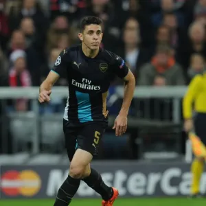Arsenal's Gabriel Faces Off Against Bayern Munich in the Champions League, Munich 2015 Arsenal's Gabriel Faces Off Against Bayern Munich in the Champions League, Munich 2015