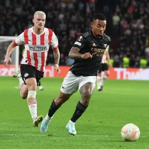 Arsenal's Gabriel Jesus in Action against PSV Eindhoven in Europa League Group A (2022-23)