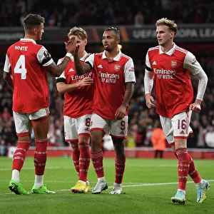 Arsenal's Gabriel Jesus Celebrates Scoring a Key Assist in Europa League Victory over FK Bodo/Glimt