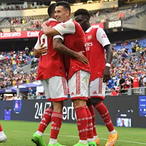 Arsenal's Gabriel Jesus and Martinelli Celebrate Goal in Pre-Season Friendly Against Everton