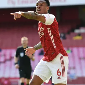 Arsenal's Gabriel Magalhaes in Action against Fulham (2020-21) - Emirates Stadium, London (Behind Closed Doors)