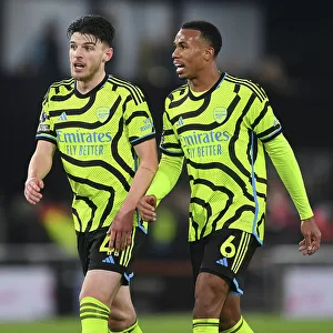 Arsenal's Gabriel Magalhaes and Declan Rice Clash in Luton Town vs Arsenal Premier League Match, 2023-24