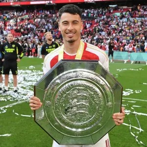 Arsenal's Gabriel Martinelli Celebrates at The FA Community Shield: Arsenal vs Manchester City (2023-24) Arsenal's Gabriel Martinelli Celebrates at The FA Community Shield: Arsenal vs Manchester City (2023-24)