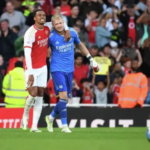 Arsenal's Gabriel and Ramsdale in Action: Emirates Cup Clash 2023-24 - Arsenal FC vs AS Monaco Arsenal's Gabriel and Ramsdale in Action: Emirates Cup Clash 2023-24 - Arsenal FC vs AS Monaco