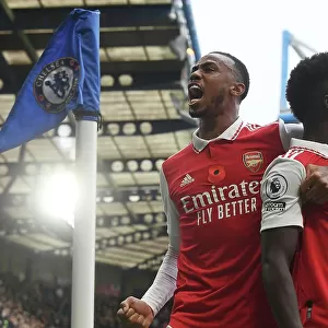 Arsenal's Gabriel and Saka: Celebrating a Thrilling Goal Against Chelsea in the 2022-23 Premier League
