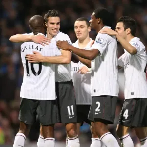 Arsenal's Gallas and Teammates Celebrate Second Goal Against West Ham, 2009