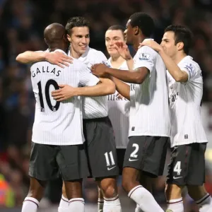 Arsenal's Gallas and Teams Celebrate Second Goal Against West Ham, 2009: A Triumphant Moment with Van Persie, Vermaelen, Song, and Fabregas
