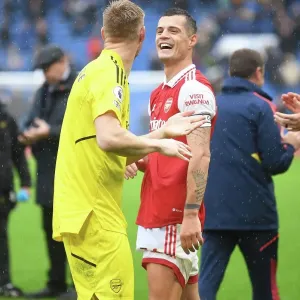 Arsenal's Glory: Ramsey and Xhaka Celebrate Hard-Fought Victory Over Chelsea (2022-23)