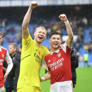 Arsenal's Glory at Stamford Bridge: Tierney and Ramsdale's Victory Celebration
