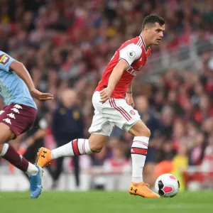 Arsenal's Granit Xhaka in Action Against Aston Villa, Premier League 2019-20