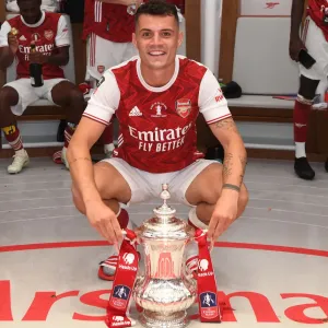 Arsenal's Granit Xhaka Celebrates FA Cup Victory: Arsenal v Chelsea, FA Cup Final 2020 (Empty Wembley Stadium)