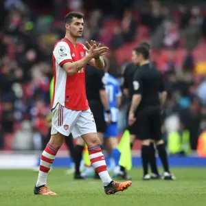 Arsenal's Granit Xhaka Celebrates with Fans after Arsenal v Brighton & Hove Albion, Premier League 2021-22
