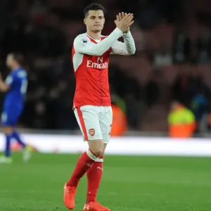 Arsenal's Granit Xhaka Celebrates with Fans after Arsenal v Leicester City Match Arsenal's Granit Xhaka Celebrates with Fans after Arsenal v Leicester City Match