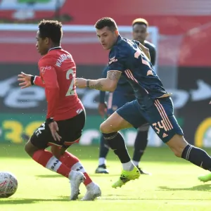 Arsenal's Granit Xhaka Closes Down Southampton's Kyle Walker-Peters in FA Cup Fourth Round Match Arsenal's Granit Xhaka Closes Down Southampton's Kyle Walker-Peters in FA Cup Fourth Round Match
