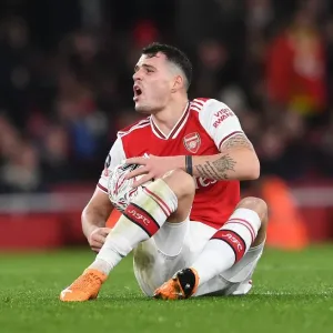 Arsenal's Granit Xhaka in FA Cup Action Against Leeds United Arsenal's Granit Xhaka in FA Cup Action Against Leeds United