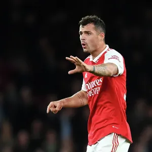 Arsenal's Granit Xhaka Gives Instructions Amidst Intense Arsenal v Chelsea Rivalry, Premier League 2022-23 Arsenal's Granit Xhaka Gives Instructions Amidst Intense Arsenal v Chelsea Rivalry, Premier League 2022-23