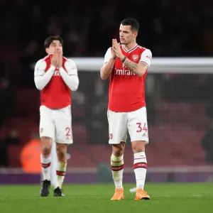 Arsenal's Granit Xhaka Rallies Fans After Arsenal v Brighton & Hove Albion Premier League Match
