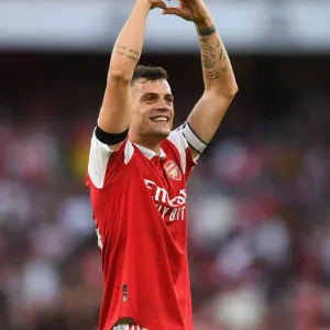 Arsenal's Granit Xhaka Reacts After Arsenal FC vs Fulham FC, Premier League 2022-23 Arsenal's Granit Xhaka Reacts After Arsenal FC vs Fulham FC, Premier League 2022-23