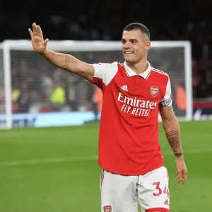 Arsenal's Granit Xhaka Reacts After Arsenal FC vs Liverpool FC, Premier League 2022-23