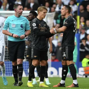 Arsenal's Granit Xhaka Receives Captain's Armband from Martin Odegaard against Leeds United (2022-23) Arsenal's Granit Xhaka Receives Captain's Armband from Martin Odegaard against Leeds United (2022-23)
