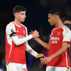 Arsenal's Havertz and Saliba Share a Moment After Chelsea Showdown (2023-24 Premier League)