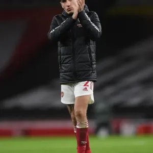Arsenal's Hector Bellerin Celebrates with Fans after Arsenal v Burnley Win