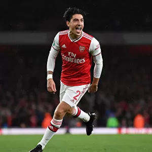 Arsenal's Hector Bellerin Celebrates Third Goal Against Nottingham Forest in Carabao Cup