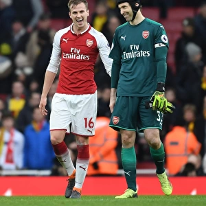 Arsenal's Holding and Cech: Celebrating Premier League Victory over Watford (2017-18)