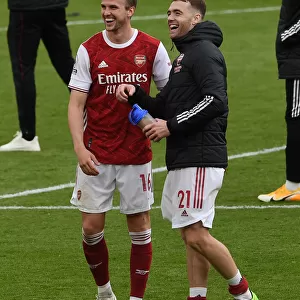 Arsenal's Holding and Chambers Celebrate Victory Over Brighton & Hove Albion (2020-21)