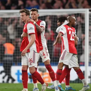 Arsenal's Holding and White Share a Moment after Chelsea Showdown (2021-22) Arsenal's Holding and White Share a Moment after Chelsea Showdown (2021-22)