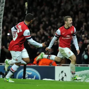 Arsenal's Jack Wilshere and Alex Oxlade-Chamberlain Celebrate First Goal Against Montpellier (2012-13)