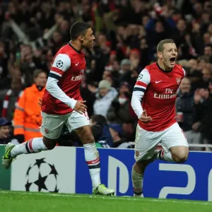 Arsenal's Jack Wilshere and Alex Oxlade-Chamberlain Celebrate First Goal Against Montpellier (2012-13)