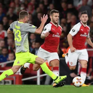 Arsenal's Jack Wilshere Clashes with 1. FC Koeln's Matthias Lehmann in Europa League Showdown