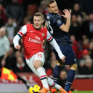 Arsenal's Jack Wilshere Outmaneuvers Manchester United's Nemanja Vidic