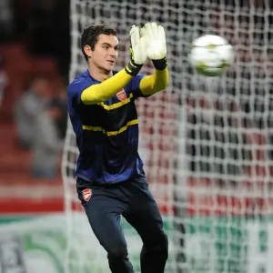 Arsenal's James Shea in Action: 3-1 Victory over Olympiacos in UEFA Champions League Group B