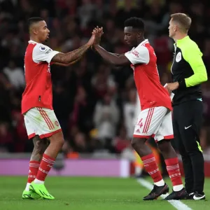 Arsenal's Jesus and Nketiah in Action: Arsenal FC vs. Aston Villa, Premier League 2022-23 Arsenal's Jesus and Nketiah in Action: Arsenal FC vs. Aston Villa, Premier League 2022-23