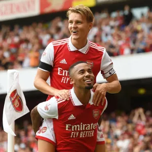 Arsenal's Jesus and Odegaard Celebrate Goals Against Sevilla in Emirates Cup 2022 Arsenal's Jesus and Odegaard Celebrate Goals Against Sevilla in Emirates Cup 2022
