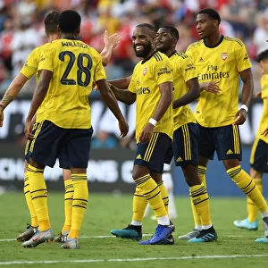 Arsenal's Joe Willock and Alexandre Lacazette Celebrate Goal in Arsenal v Fiorentina 2019-20 International Champions Cup Match