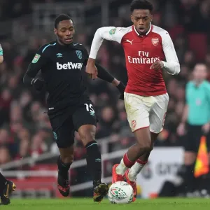 Arsenal's Joe Willock Clashes with West Ham's Diafra Sakho in Carabao Cup Quarterfinal Arsenal's Joe Willock Clashes with West Ham's Diafra Sakho in Carabao Cup Quarterfinal