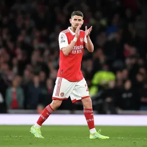 Arsenal's Jorginho Celebrates with Fans Amidst Exciting Arsenal v Chelsea Rivalry (2022-23) Arsenal's Jorginho Celebrates with Fans Amidst Exciting Arsenal v Chelsea Rivalry (2022-23)