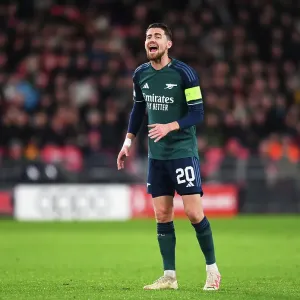 Arsenal's Jorginho Reacts During PSV Eindhoven Clash in 2023-24 UEFA Champions League Arsenal's Jorginho Reacts During PSV Eindhoven Clash in 2023-24 UEFA Champions League