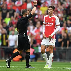 Arsenal's Kai Havertz Receives Yellow Card in FA Community Shield Clash Against Manchester City (2023-24)