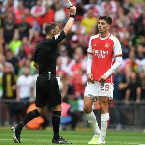 Arsenal's Kai Havertz Receives Yellow Card in FA Community Shield Clash Against Manchester City (2023-24) Arsenal's Kai Havertz Receives Yellow Card in FA Community Shield Clash Against Manchester City (2023-24)