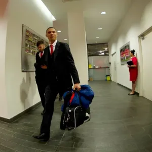 Arsenal's Kieran Gibbs Approaches Emirates Stadium for Arsenal v Leicester City Premier League Clash (2014-15)